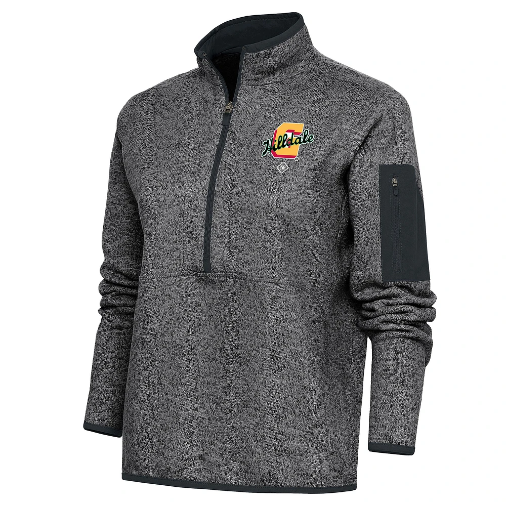 Women's Antigua Heather Charcoal Hilldale Club Fortune Half-Zip Pullover Jacket