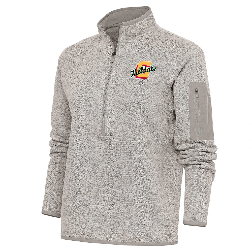 Women's Antigua Oatmeal Hilldale Club Fortune Half-Zip Pullover Jacket