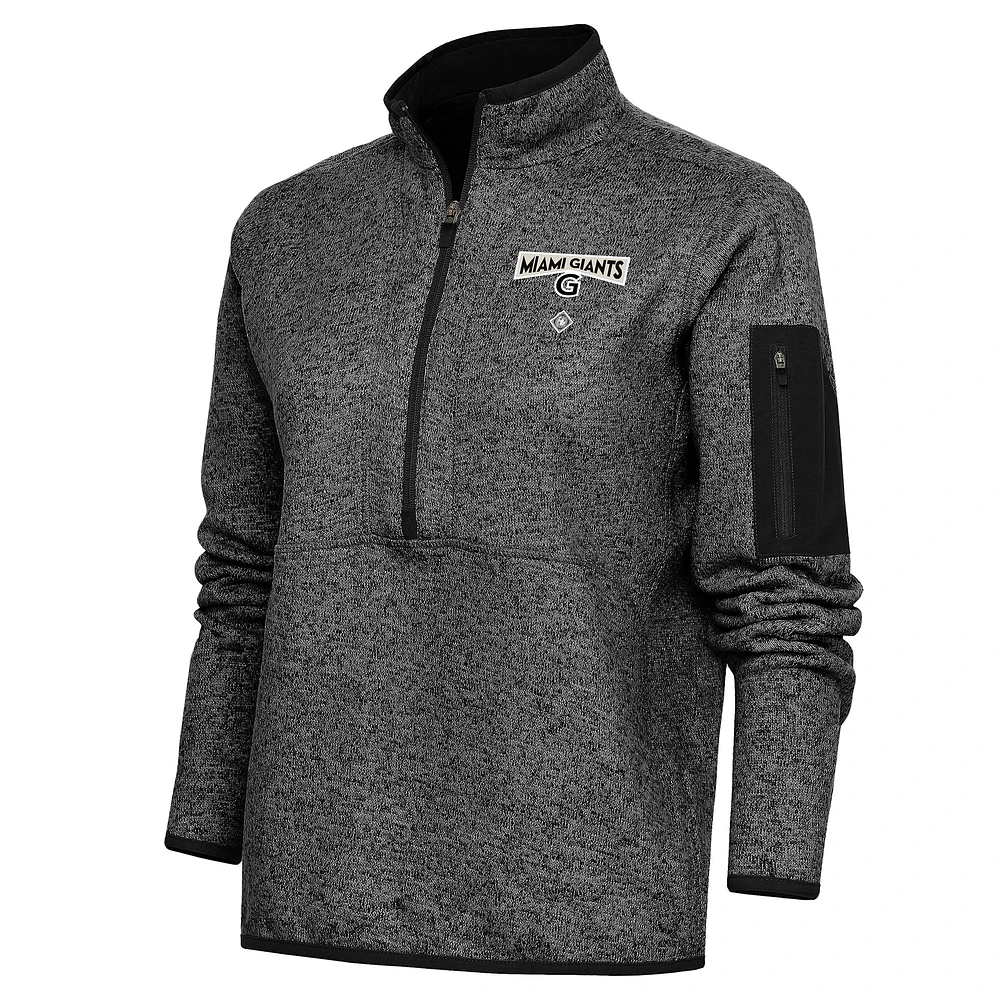 Women's Antigua Heather Miami Giants Fortune Half-Zip Pullover Jacket