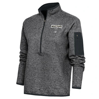 Women's Antigua Heather Charcoal Miami Giants Fortune Half-Zip Pullover Jacket