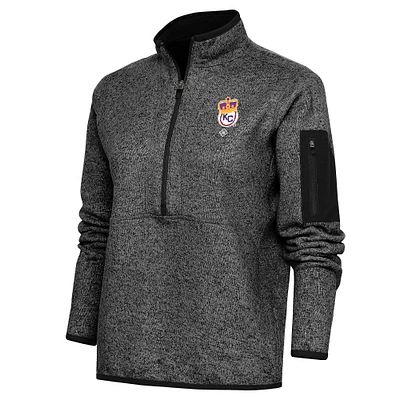 Women's Antigua Heather Kansas City Monarchs Fortune Half-Zip Pullover Jacket