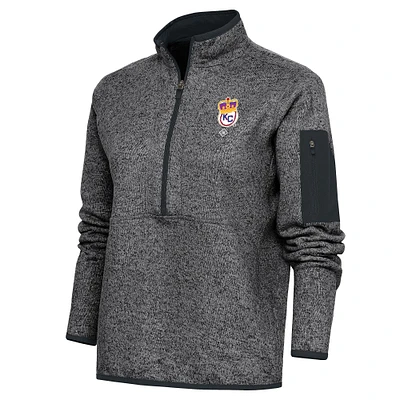Women's Antigua Heather Charcoal Kansas City Monarchs Fortune Half-Zip Pullover Jacket
