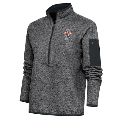 Women's Antigua Heather Charcoal Cuban Giants Fortune Half-Zip Pullover Jacket