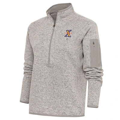 Women's Antigua Oatmeal Cuban Giants Fortune Half-Zip Pullover Jacket