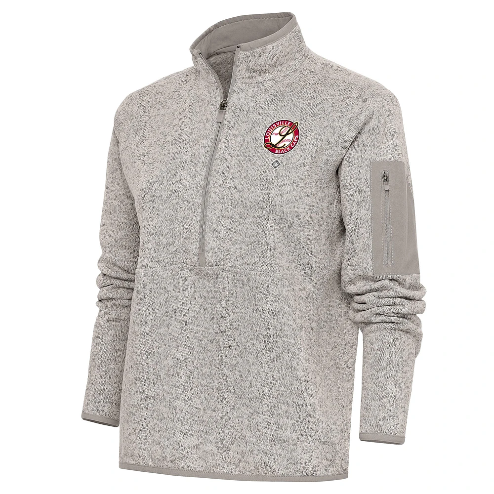 Women's Antigua Oatmeal Louisville Black Caps Fortune Half-Zip Pullover Jacket