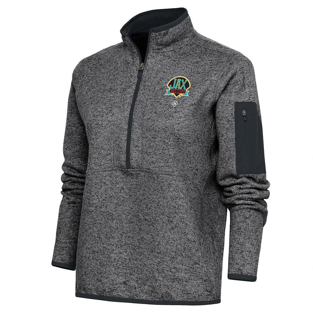 Women's Antigua Heather Charcoal Jacksonville Red Caps Fortune Half-Zip Pullover Jacket