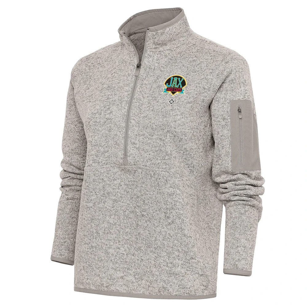 Women's Antigua Oatmeal Jacksonville Red Caps Fortune Half-Zip Pullover Jacket
