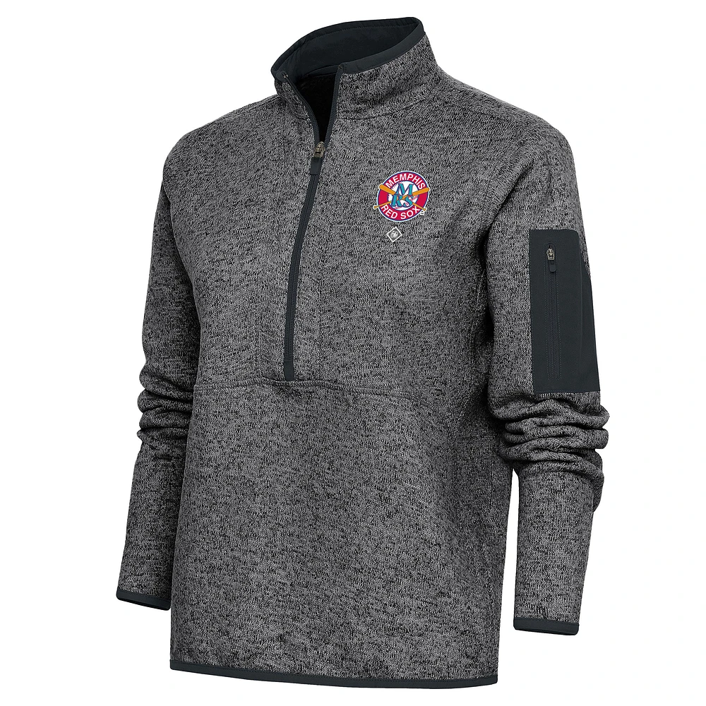 Women's Antigua Heather Charcoal Memphis Red Sox Fortune Half-Zip Pullover Jacket