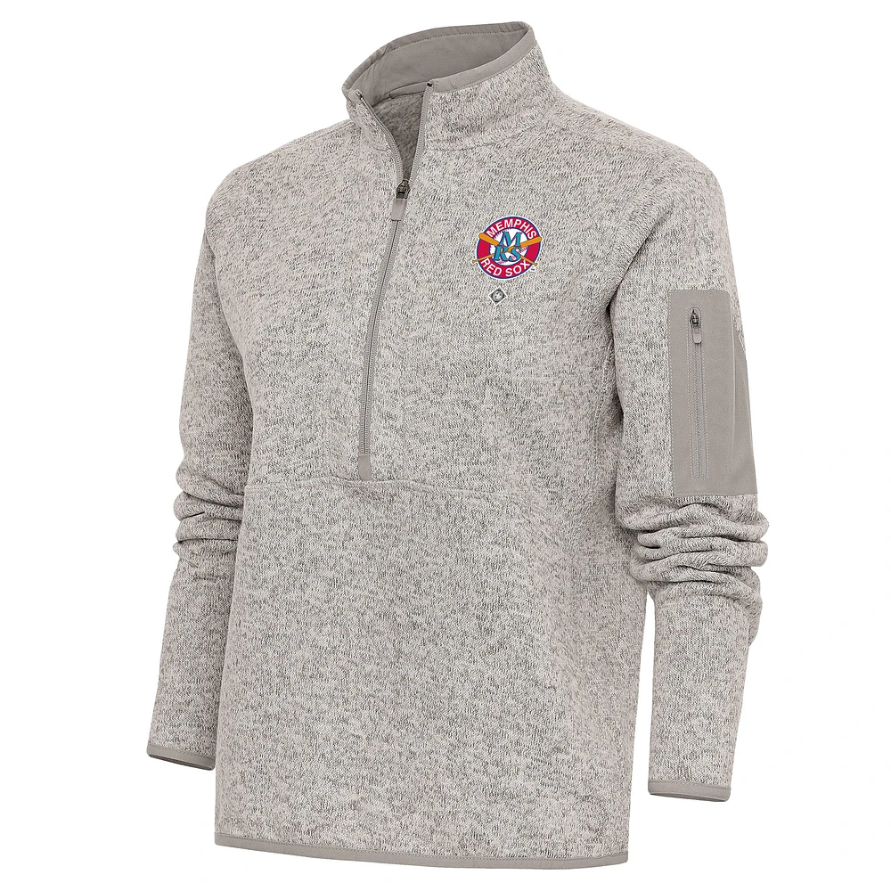Women's Antigua Oatmeal Memphis Red Sox Fortune Half-Zip Pullover Jacket