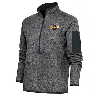 Women's Antigua Heather Charcoal New Orleans Black Pelicans Fortune Half-Zip Pullover Jacket