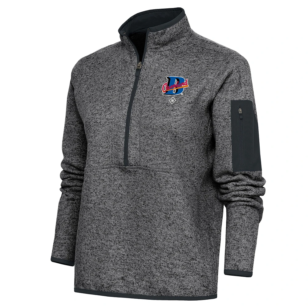 Women's Antigua Heather Charcoal Cleveland Buckeyes Fortune Half-Zip Pullover Jacket