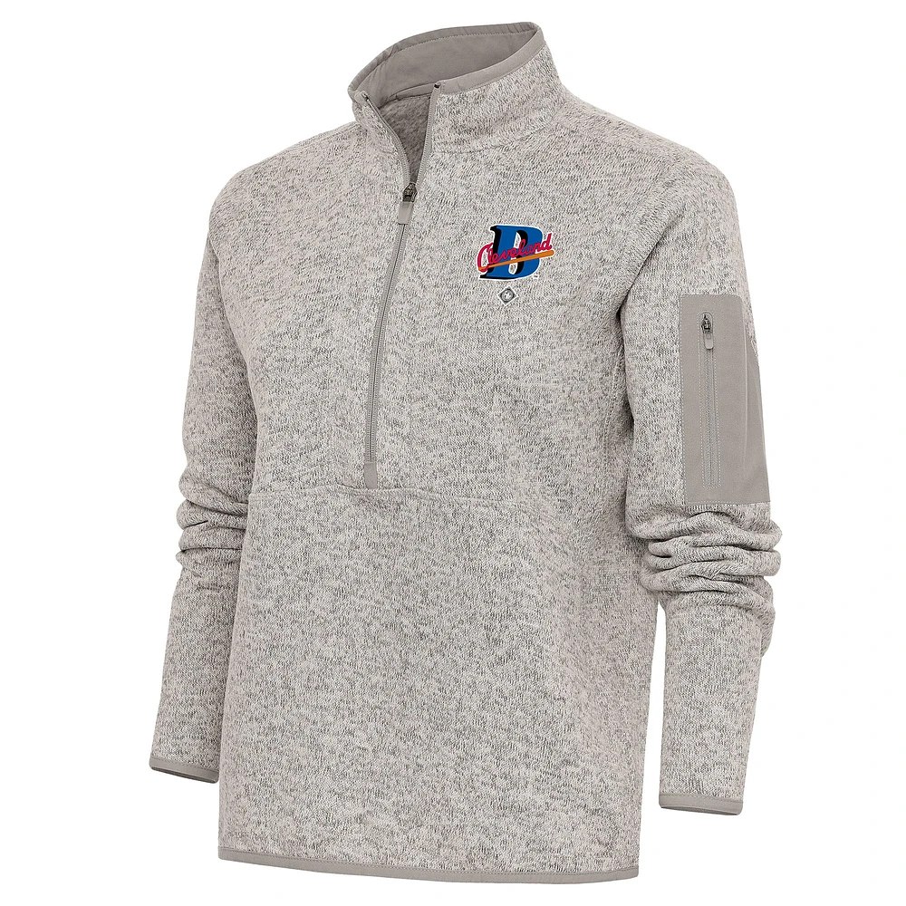 Women's Antigua Oatmeal Cleveland Buckeyes Fortune Half-Zip Pullover Jacket