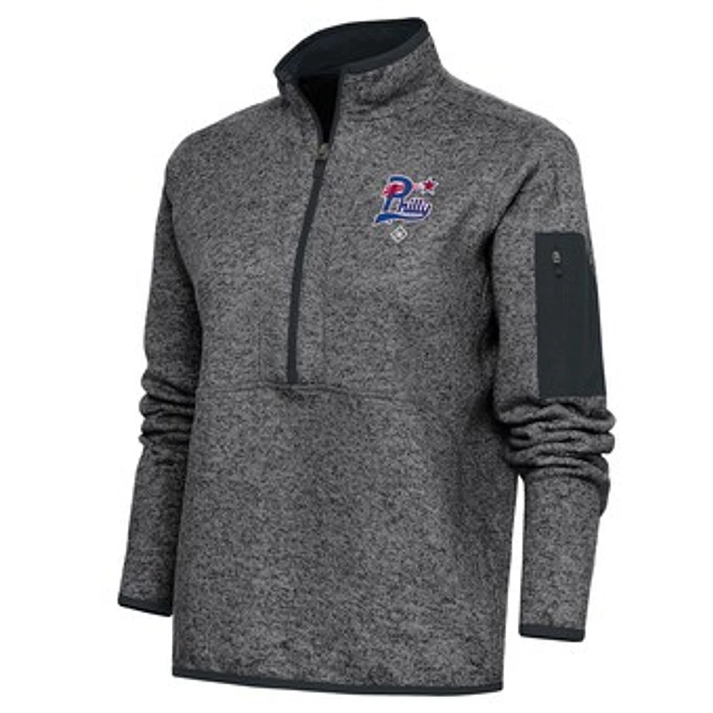 Women's Antigua Heather Charcoal Philadelphia Stars Fortune Half-Zip Pullover Jacket