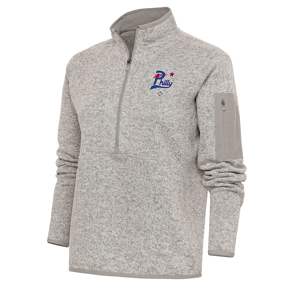 Women's Antigua Oatmeal Philadelphia Stars Fortune Half-Zip Pullover Jacket
