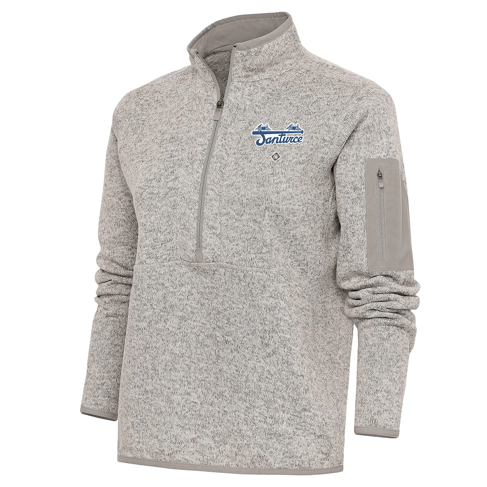 Women's Antigua Oatmeal Santurce Cangrejeros Fortune Half-Zip Pullover Jacket