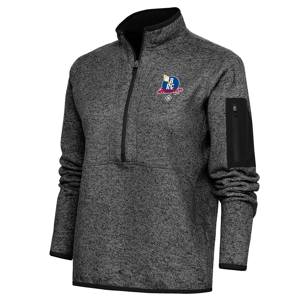 Women's Antigua Heather Black Brooklyn Royal Giants Fortune Half-Zip Pullover Jacket