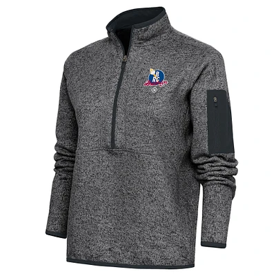 Women's Antigua Heather Charcoal Brooklyn Royal Giants Fortune Half-Zip Pullover Jacket