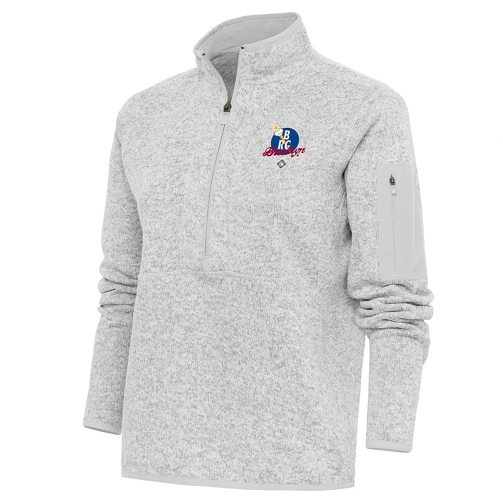 Women's Antigua Heather Gray Brooklyn Royal Giants Fortune Half-Zip Pullover Jacket