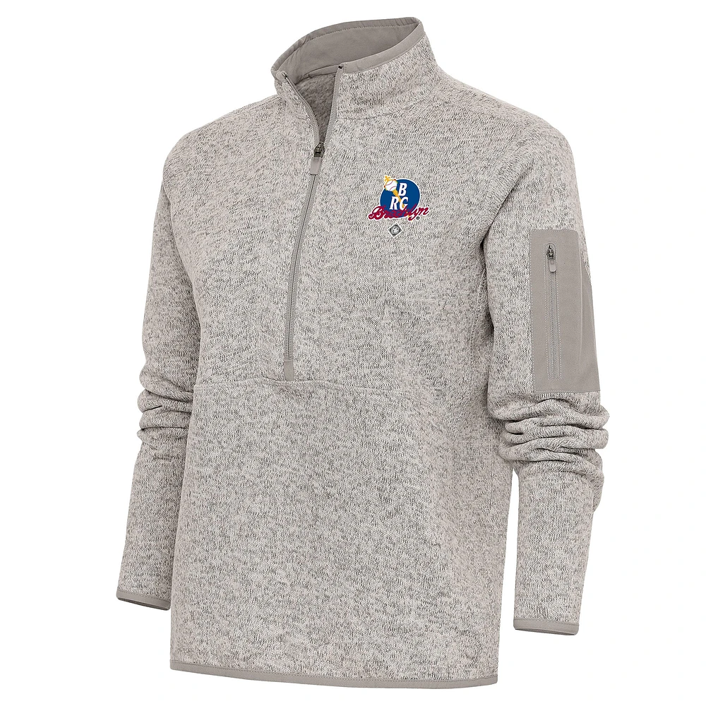 Women's Antigua Oatmeal Brooklyn Royal Giants Fortune Half-Zip Pullover Jacket