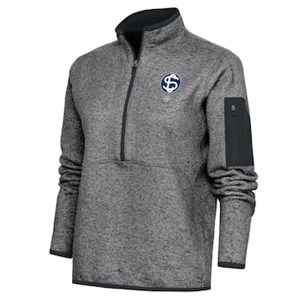 Women's Antigua Heather Charcoal Santa Clara Leopardos Fortune Half-Zip Pullover Jacket