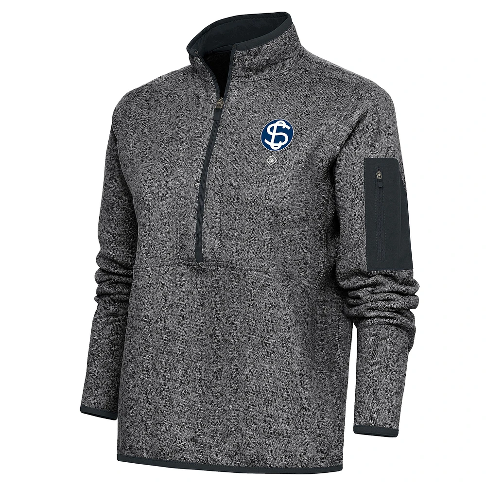 Women's Antigua Heather Charcoal Santa Clara Leopardos Fortune Half-Zip Pullover Jacket