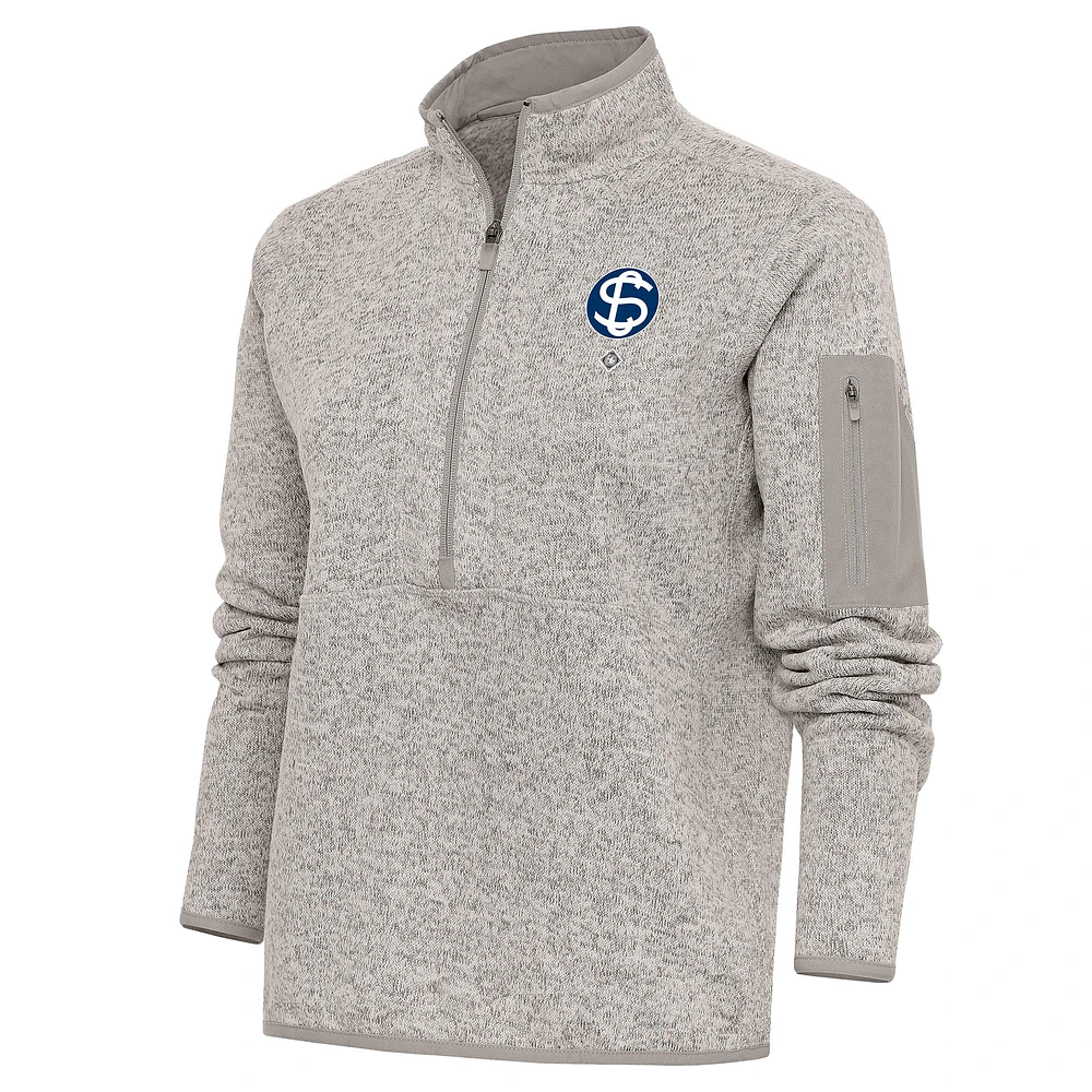 Women's Antigua Oatmeal Santa Clara Leopardos Fortune Half-Zip Pullover Jacket