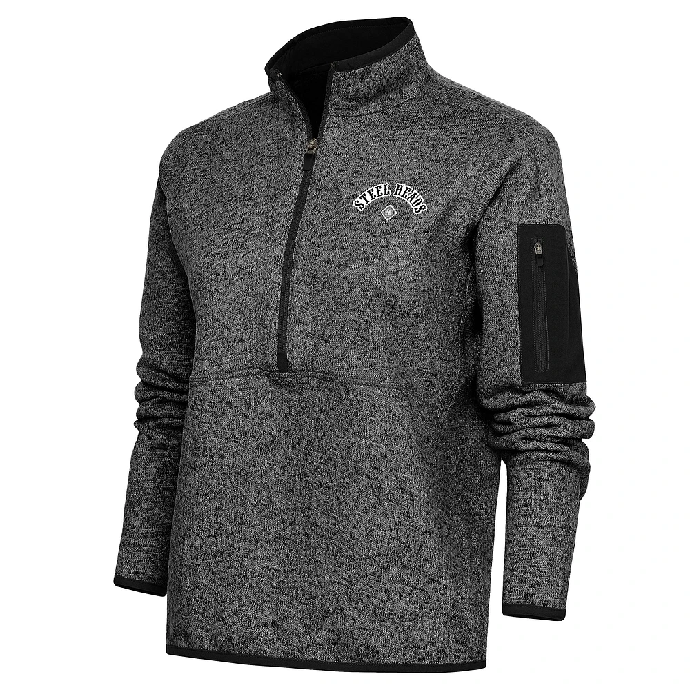Women's Antigua Heather Black Seattle Steelheads Fortune Half-Zip Pullover Jacket