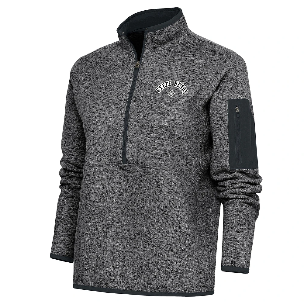 Women's Antigua Heather Charcoal Seattle Steelheads Fortune Half-Zip Pullover Jacket