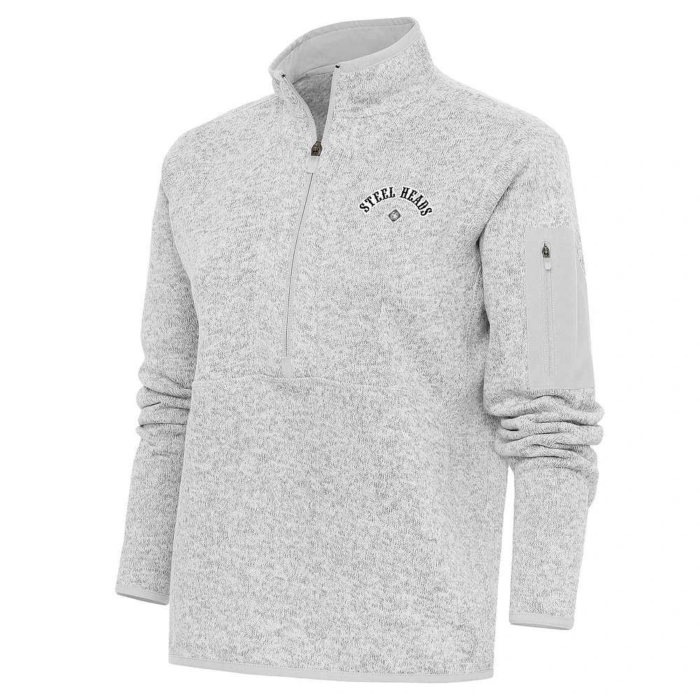 Women's Antigua Heather Gray Seattle Steelheads Fortune Half-Zip Pullover Jacket
