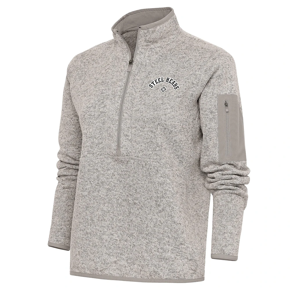 Women's Antigua Oatmeal Seattle Steelheads Fortune Half-Zip Pullover Jacket