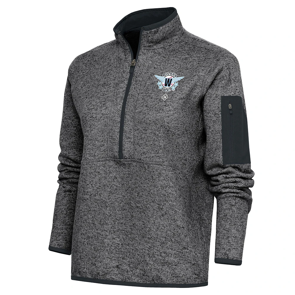 Women's Antigua Heather Charcoal Washington Pilots Fortune Half-Zip Pullover Jacket