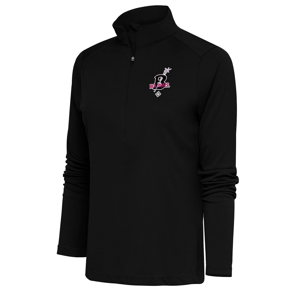 Women's Antigua Black Birmingham Barons Tribute Half-Zip Pullover Top
