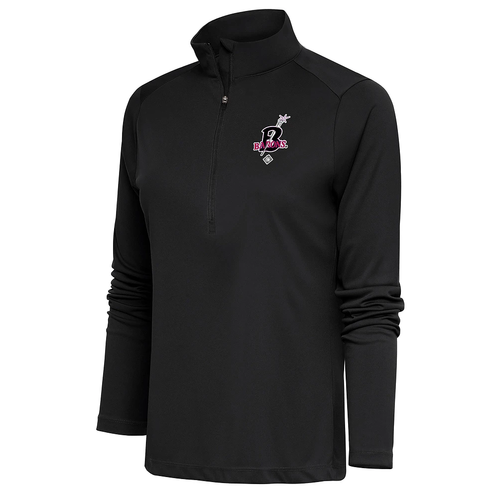 Women's Antigua Charcoal Birmingham Black Barons Tribute Half-Zip Pullover Top