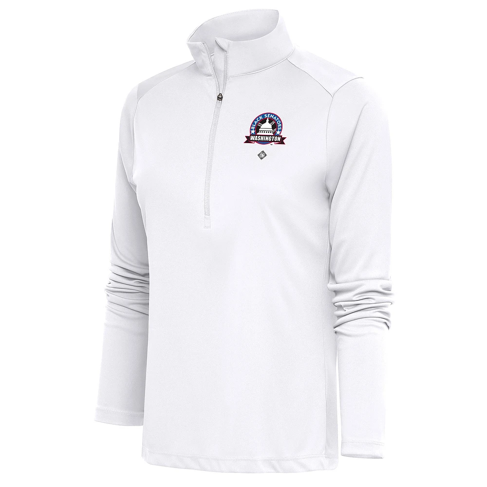 Women's Antigua White Washington Black Senators Tribute Half-Zip Pullover Top