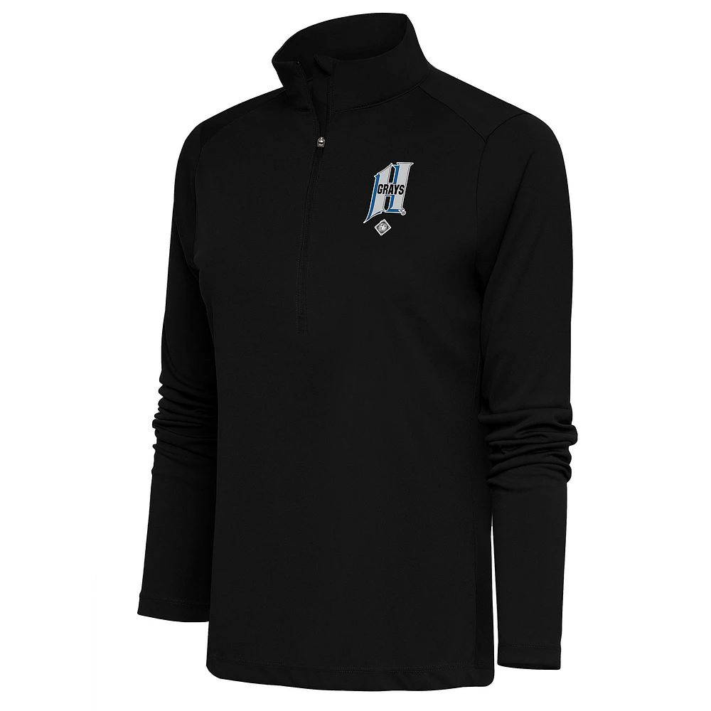 Women's Antigua Black Homestead Grays Tribute Half-Zip Pullover Top