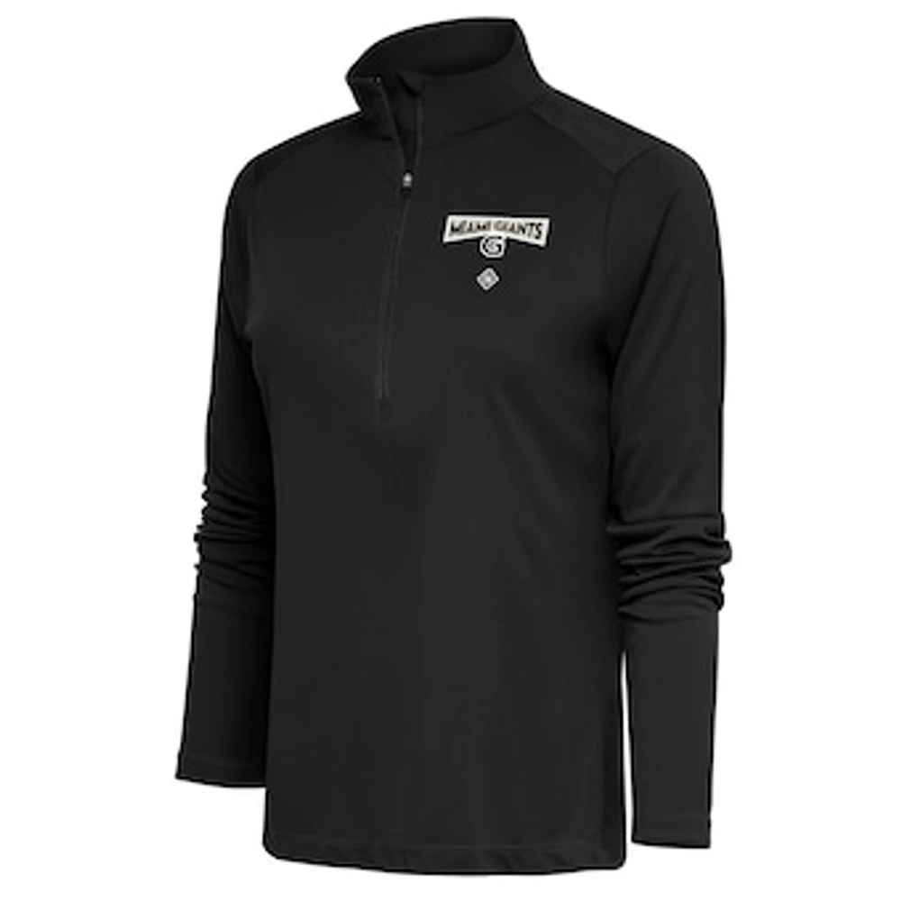 Women's Antigua Charcoal Miami Giants Tribute Half-Zip Pullover Top