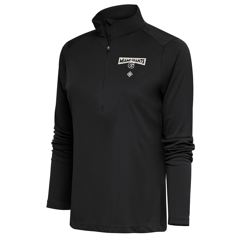 Women's Antigua Charcoal Miami Giants Tribute Half-Zip Pullover Top
