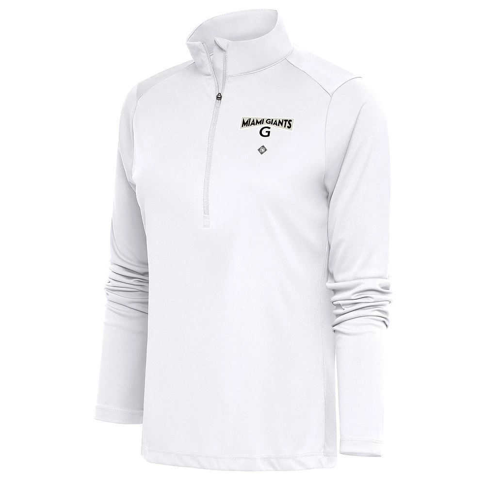 Women's Antigua White Miami Giants Tribute Half-Zip Pullover Top