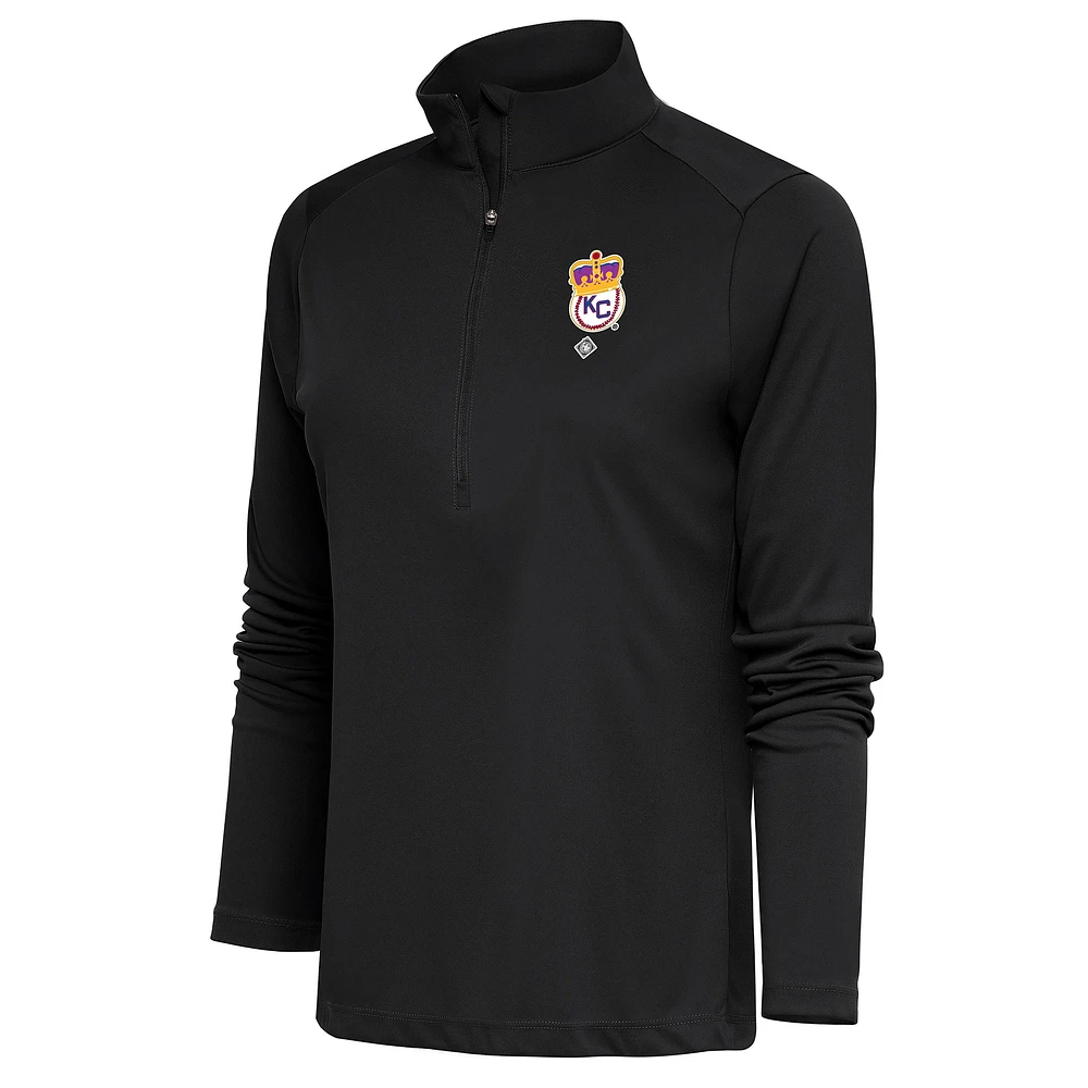 Women's Antigua Charcoal Kansas City Monarchs Tribute Half-Zip Pullover Top