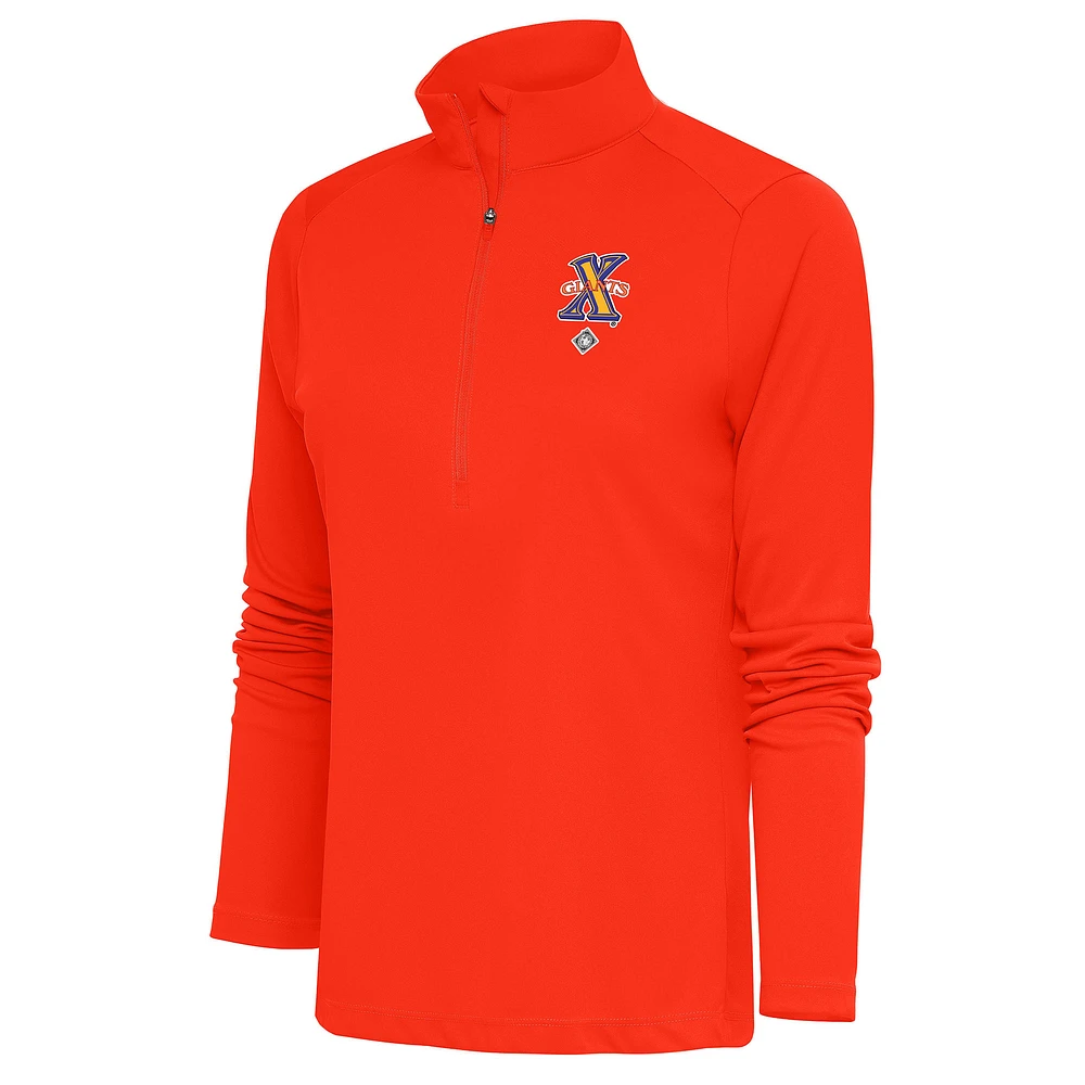 Women's Antigua Orange Cuban Giants Tribute Half-Zip Pullover Top