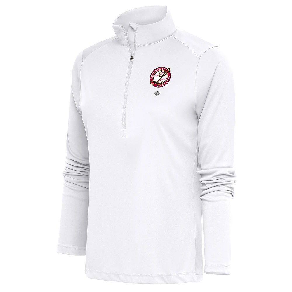 Women's Antigua White Louisville Black Caps Tribute Half-Zip Pullover Top