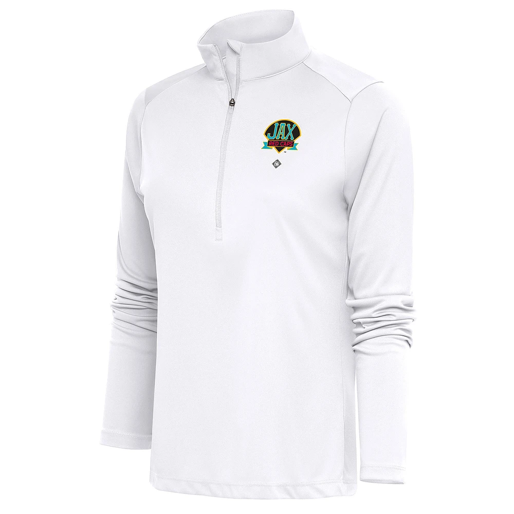 Women's Antigua Jacksonville Red Caps Tribute Half-Zip Pullover Top