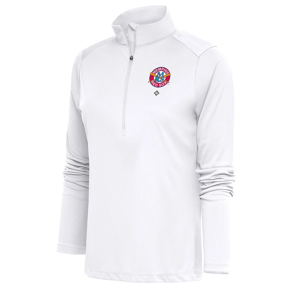 Women's Antigua White Memphis Red Sox Tribute Half-Zip Pullover Top