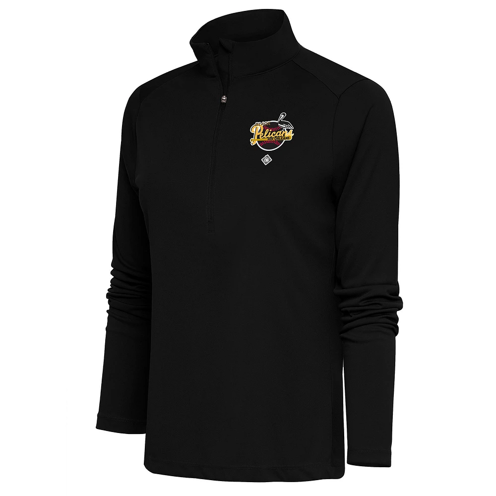 Women's Antigua Black New Orleans Pelicans Tribute Half-Zip Pullover Top