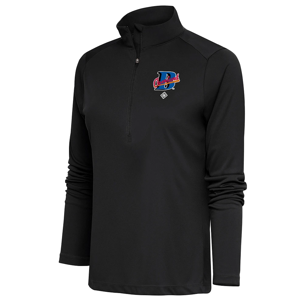 Women's Antigua Charcoal Cleveland Buckeyes Tribute Half-Zip Pullover Top