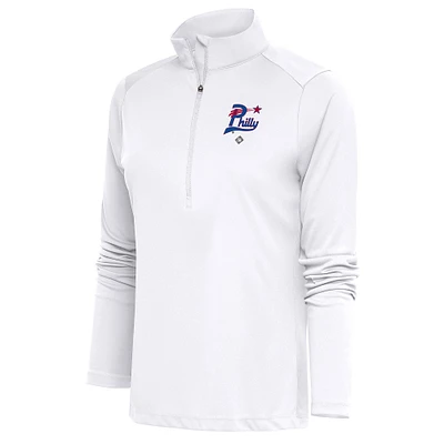 Women's Antigua White Philadelphia Stars Tribute Half-Zip Pullover Top