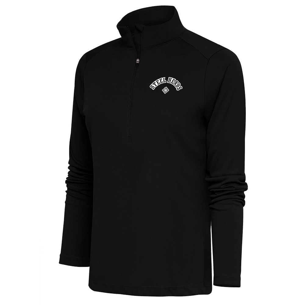 Women's Antigua Black Seattle Steelheads Tribute Half-Zip Pullover Top