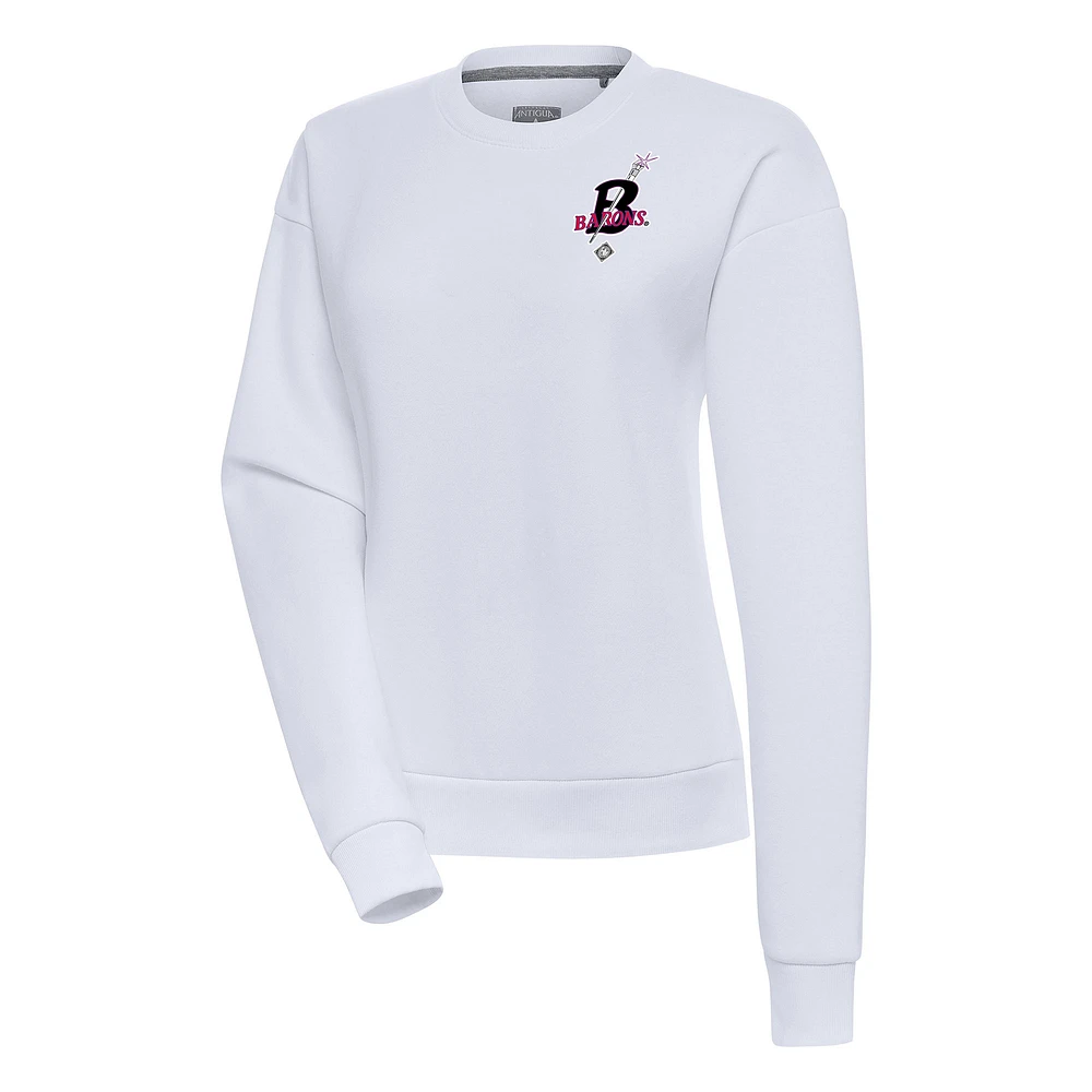 Women's Antigua White Birmingham Black Barons Victory Crewneck Pullover Sweatshirt