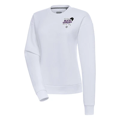Women's Antigua White New York Black Yankees Victory Crewneck Pullover Sweatshirt