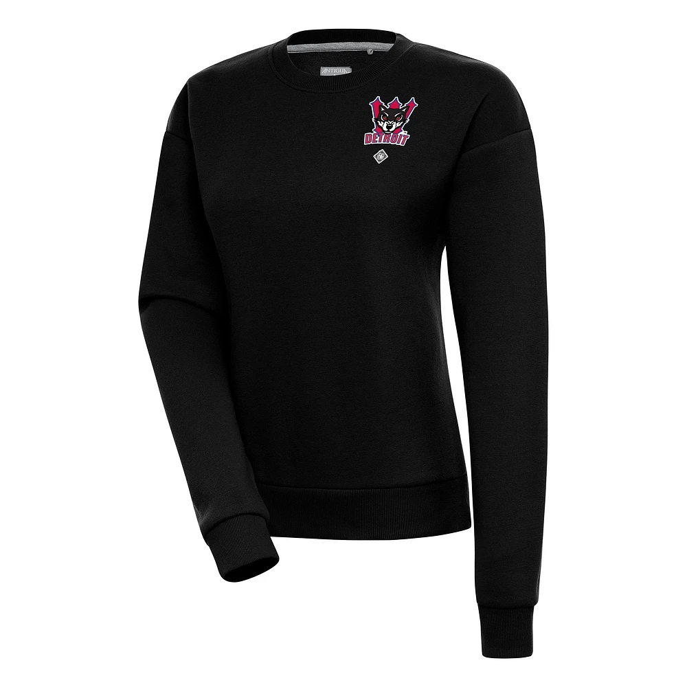 Women's Antigua Black Detroit Wolves Victory Crewneck Pullover Sweatshirt